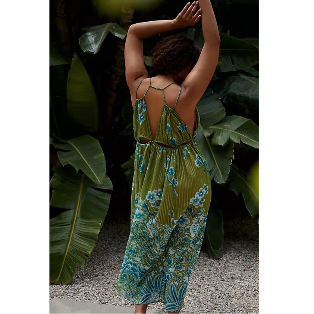 Anthropologie Cutout Maxi Dress Green - Medium Petite MP - Picture 2 of 9